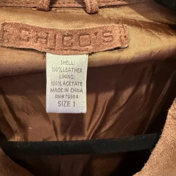 Chicos Caramel Khaki Brown Long Western Leather Duster Jacket Dress Coat 1 M 8 - Picture 8 of 9